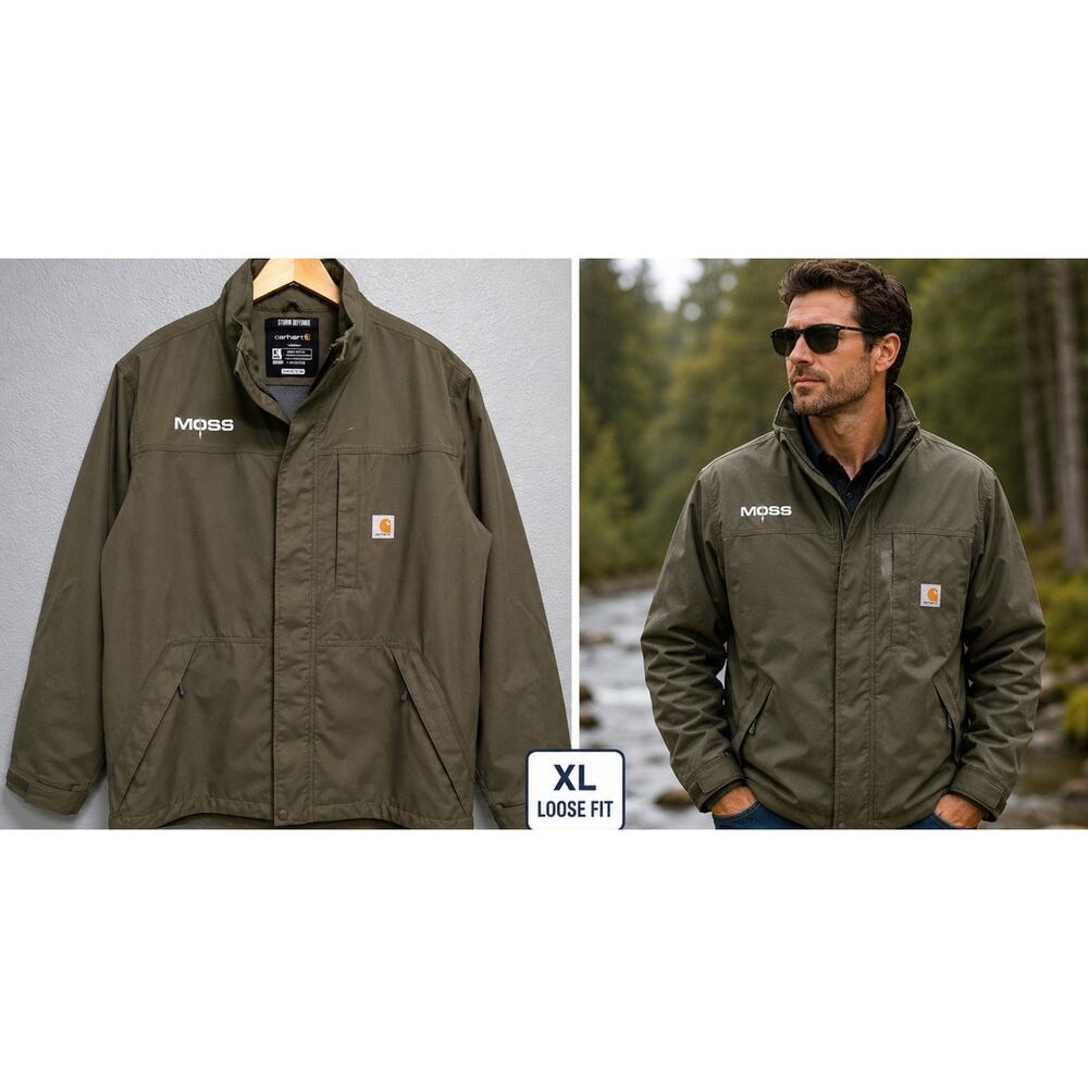 Carhartt Storm Defender Rain Jacket Men's L Green Loose Fit Heavyweight No Hood